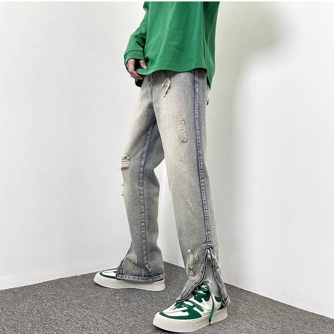Quần Jeans Nam Dài Rách Gối quần bò nam Thời Trang quần jean ống đứng ulzzang quần jean nữ phong cách Hàn Quốc quần bò nữ