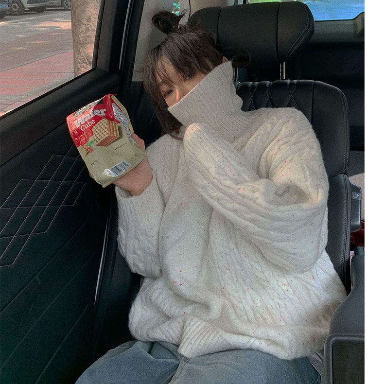 Áo Sweater Dệt Kim Chui Đầu Dáng Rộng Phối Dây Cáp Kiểu Hàn Quốc Thời Trang Mùa Đông 2022