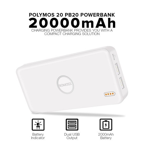 Pin Sạc Dự Phòng 20000mAh Romoss PH20 Sense 6 - 2 Cổng USB- Sạc Nhiều Lần Cho Smartphone