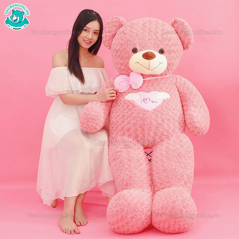 Gấu Bông Teddy Cao Cấp Angel hồng lông xoắn 80cm - 1m1 - 1m3 - 1m6. Quà tặng Đẹp và ý nghĩa.