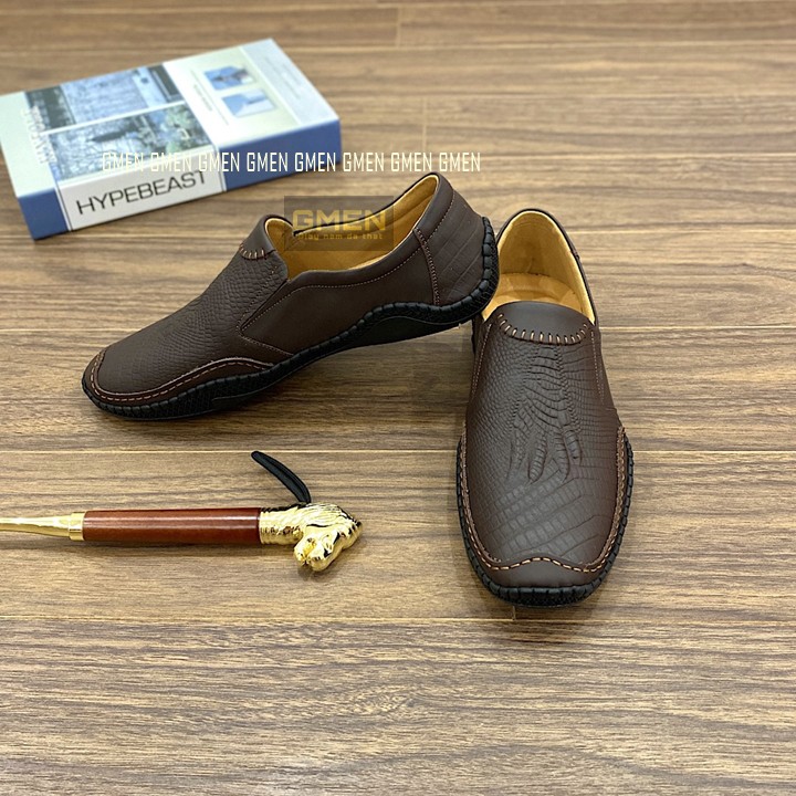 Giày lười nam chất liệu da bò dập vân cá sấu đế cao su khâu chỉ bền bỉ G | BigBuy360 - bigbuy360.vn