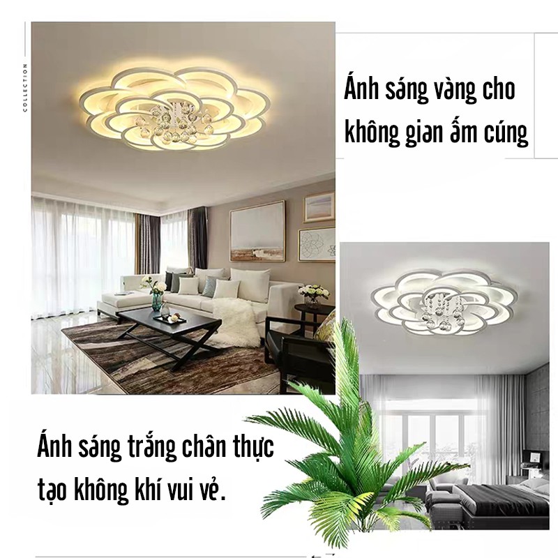 Đèn LED ốp trần A8 Đèn ốp trần nổi trang trí hình hoa pha lê 16 cánh 3 chế độ ánh sáng - Có điều khiển Từ Xa