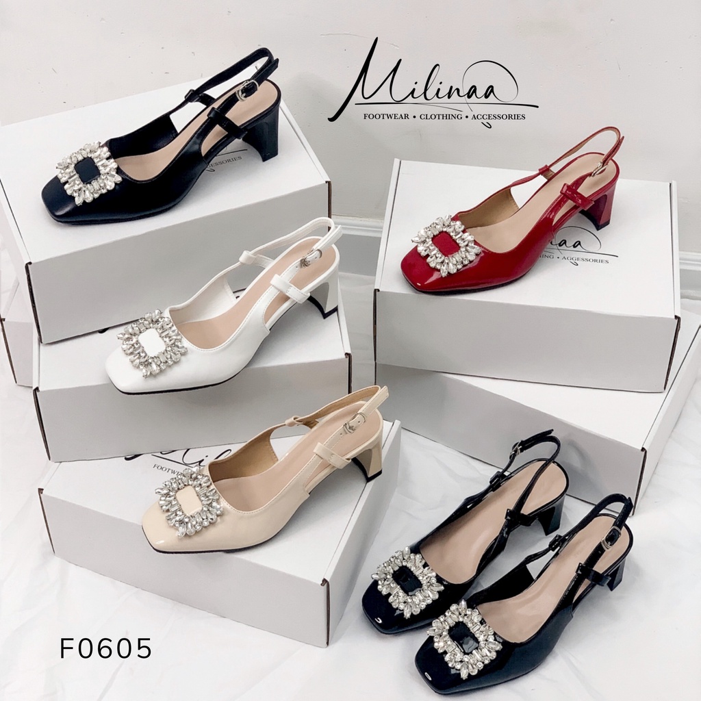 GIÀY CAO GÓT NỮ SLINGBACK GÓT MÃNH 6P BÍT MŨI VUÔNG KHÓA VUÔNG ĐÁ F0605