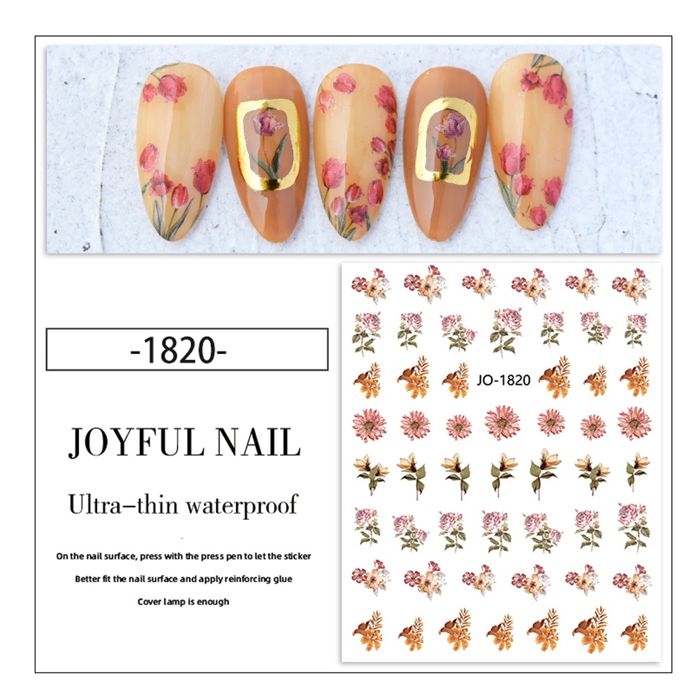 Hình Dán Trang Trí Móng Tay Họa Tiết Hoa Lá 3D Màu Hồng Xinh Xắn Thời Trang DIY