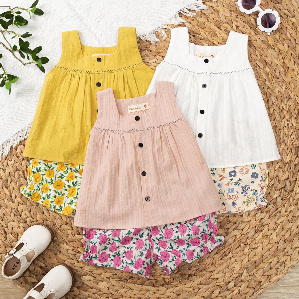 GB7, Bộ bé gái 12-24kg, Bộ thô xước đũi Hàn, chất vải mềm, mặc mát, đường may kĩ rất đẹp