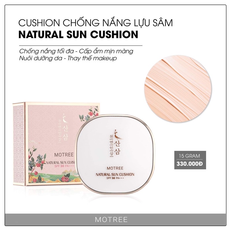MOTREE CUSHION trang điểm chống nắng LỰU SÂM MOTREE  - NATURAL SUN CUSHION SPF 50+