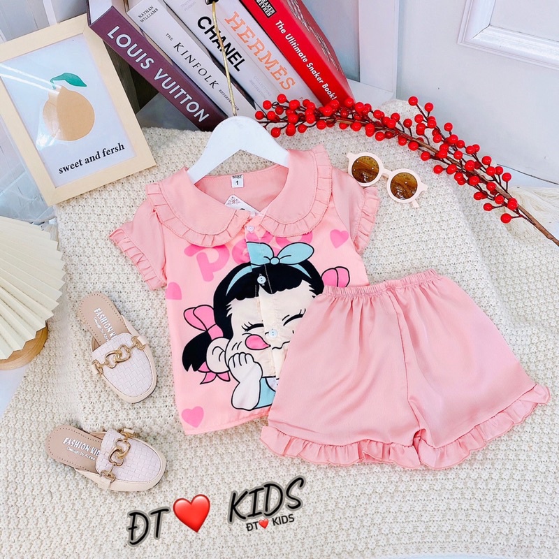 [SET PYJAMA] Bộ pyjama lụa satin cổ lá xinh xắn cho bé