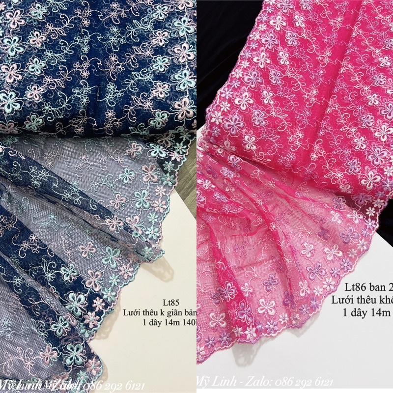 Vải lưới thêu bản 20cm thêu hoa 2 biên hoa nhí siêu đẹp