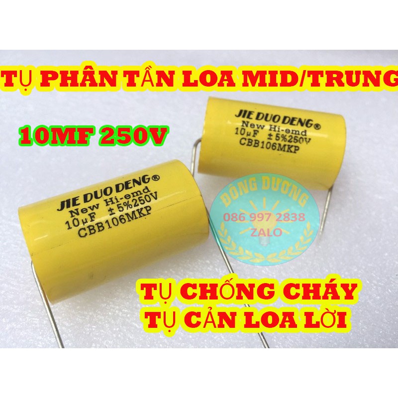 TỤ PHÂN TẦN LOA TRUNG 10MF 250V VÀNG TRÒN - TỤ CẢN LOA TRUNG - TỤ CHỐNG CHÁY LOA MID