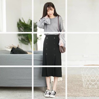 Chân váy dạ nữ dáng dài phong cách Korea thiết kế cá tính 플라워 가운