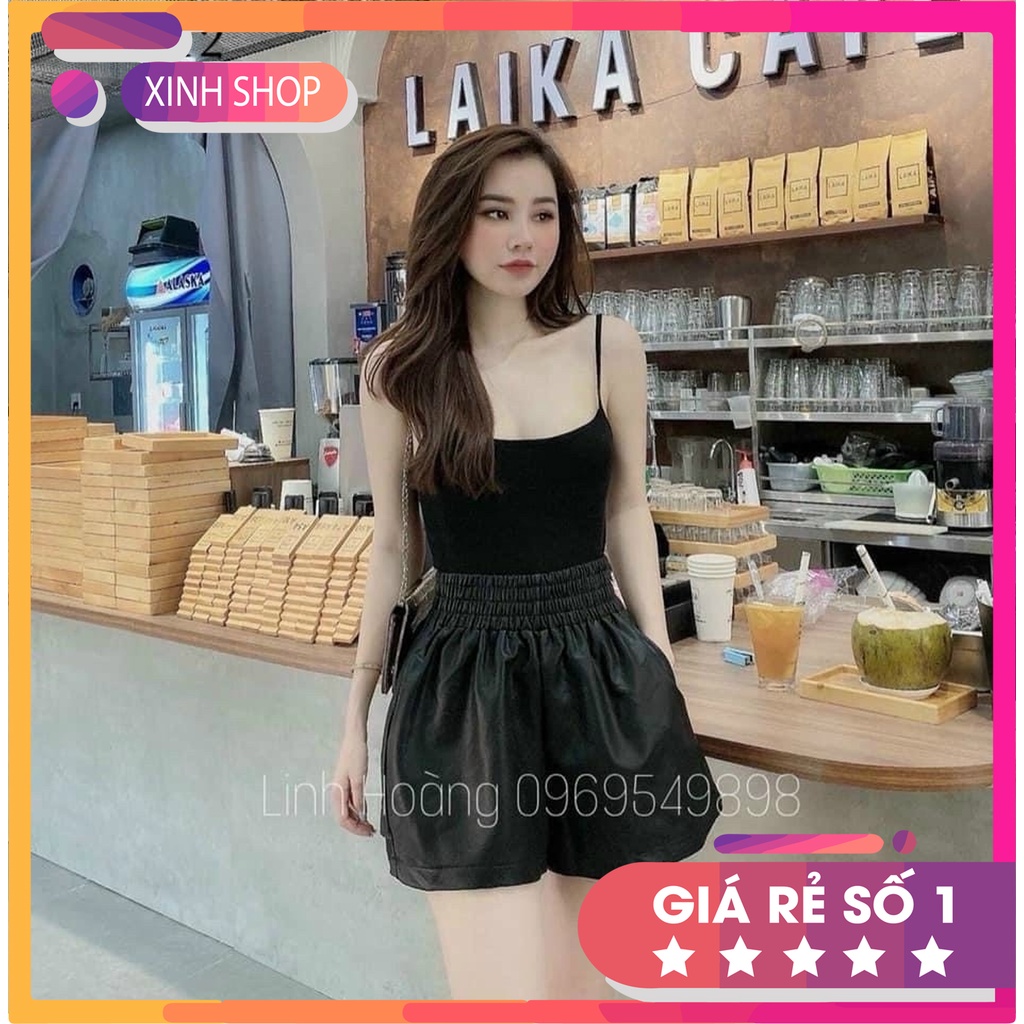 Quần Short Da Cạp Chun Dáng Phồng Bản To 2 Lớp
