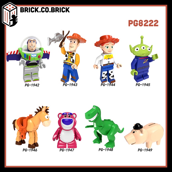 Lắp ráp Xếp hình nhân vật Toy Story Minifigure Câu Chuyện Đồ Chơi Khủng Long Gấu Heo Buzz Lightyear Alien Cowboy PG8222