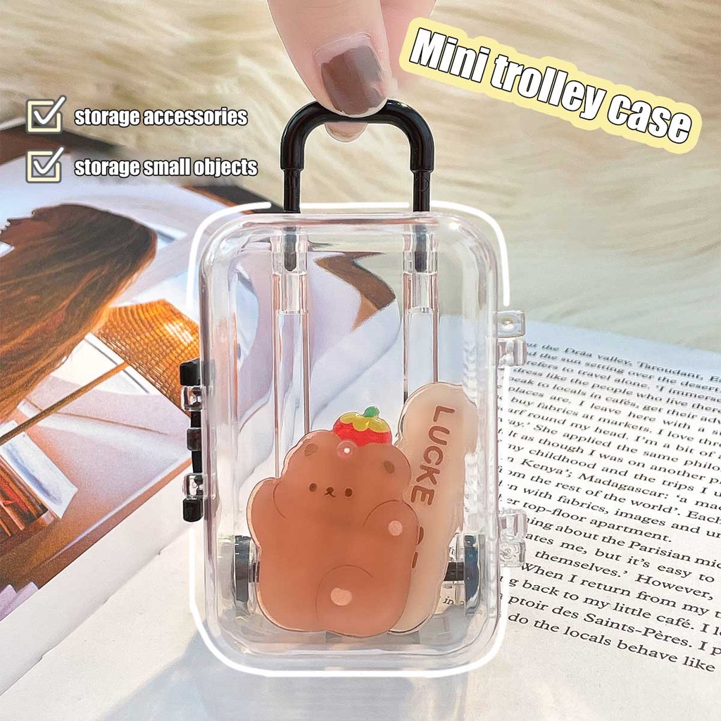 Hộp Đựng Trang Sức Trong Suốt Chống Bụi Hình Vali Kéo Mini Dễ Thương Sáng Tạo
