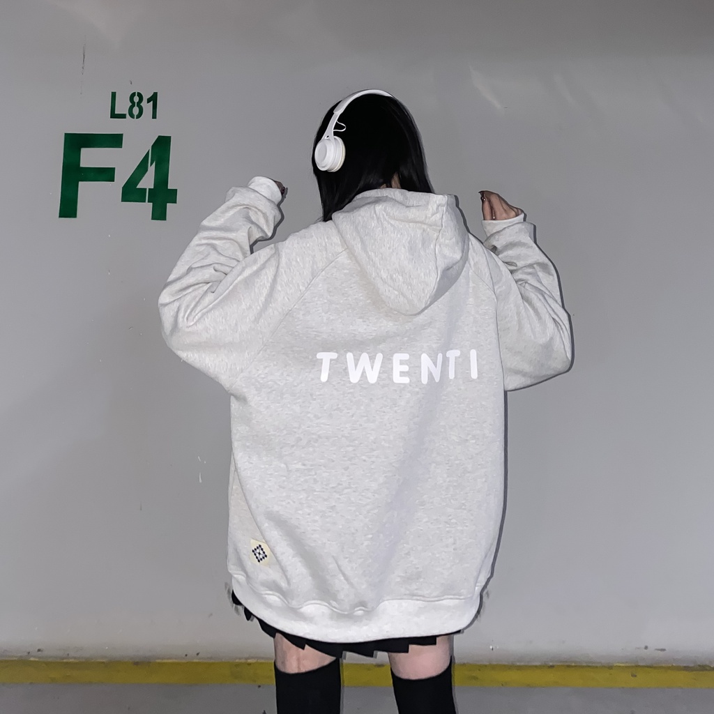 ÁO HOODIE TWENTI NỈ MỎNG XÁM IN BASIC