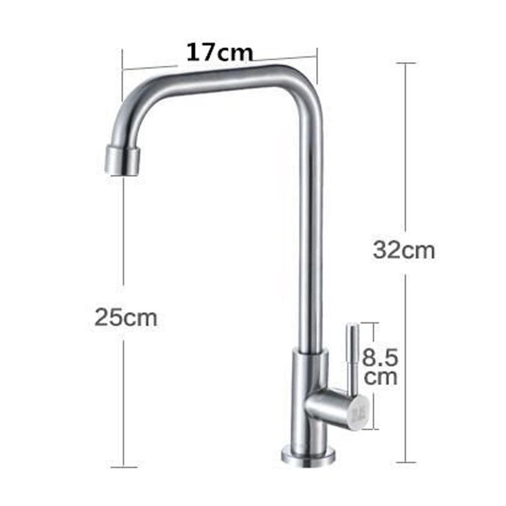 Vòi rửa chén xả lạnh đơn inox 304 quay 360 độ dùng cho 2 hộc chậu RTV01(Dáng vuông)