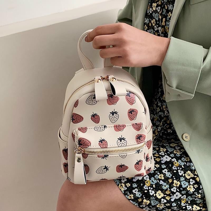Balo mini nữ, balo hoạ tiết dâu tây cute phong cách hàn quốc siêu xinh