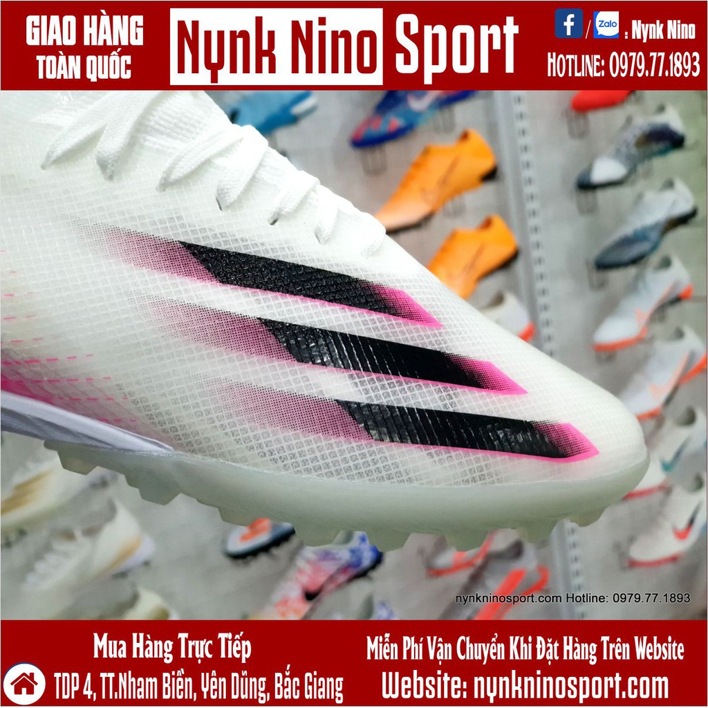 Giày Bóng Đá Adidas X Ghosted.1 Trắng Vạch Hồng TF