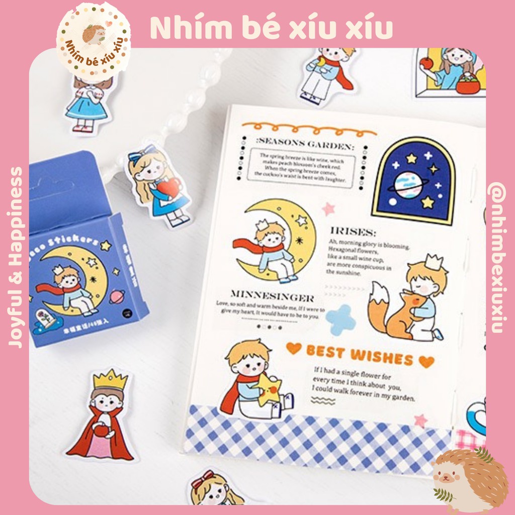 Hộp 46 sticker infeel.me 6 chủ đề cute cartoon hình dán Hoàng Tử Bé/Đồ ăn/Các loại hoa/Gấu/Chim cánh cụt VT285