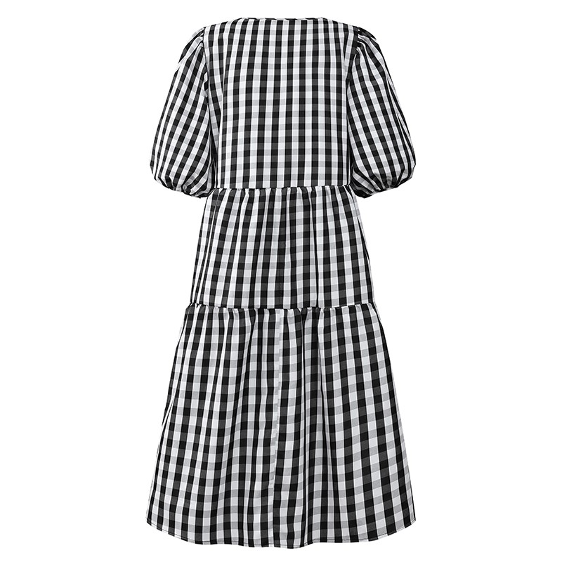 ZANZEA Đầm Nữ Dáng Dài Tay Phồng Họa Tiết Caro Thời Trang | BigBuy360 - bigbuy360.vn