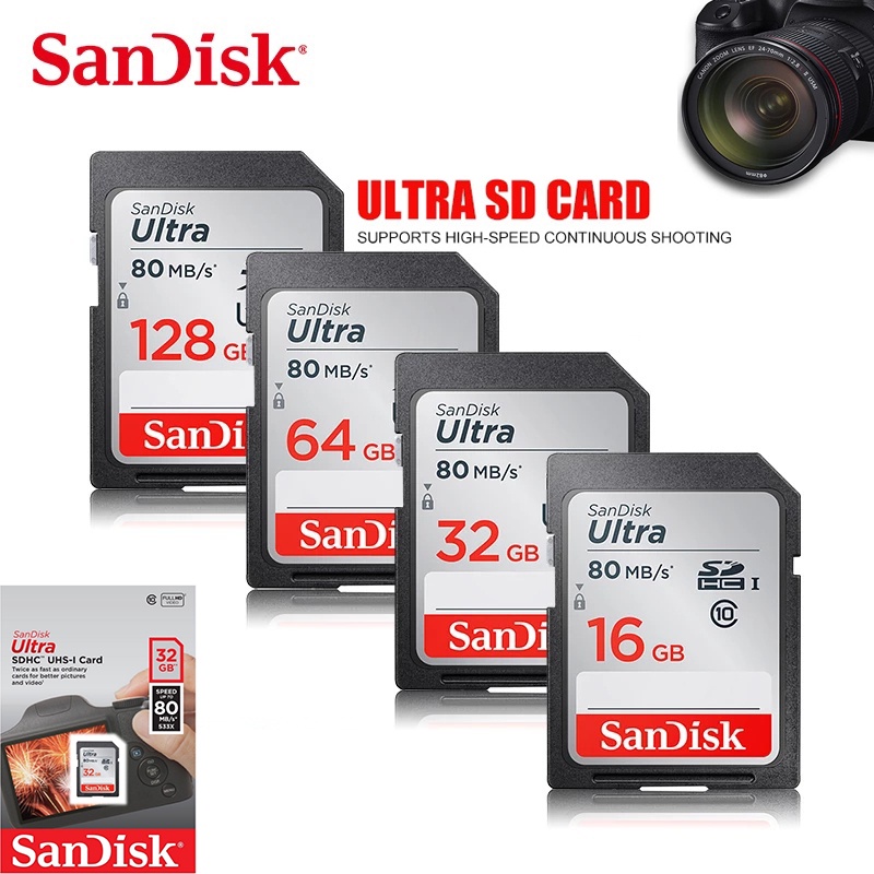 Thẻ Nhớ Sandisk Ultra 16GB 32GB 64GB SD Cho DSLR / Camera
