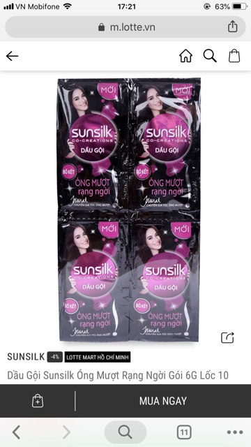 Dầu Gội Sunsilk Óng Mượt Rạng Ngời Gói 6G Lốc 10 Gói