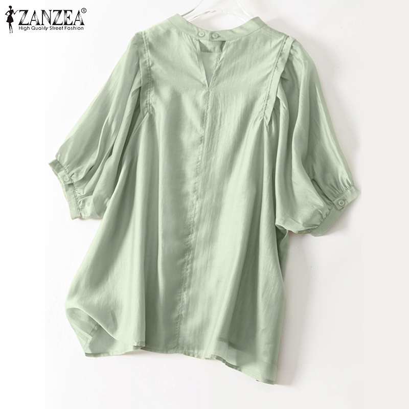 Zanzea Áo Tay Ngắn Cổ Đứng Màu Trơn Xẻ Tà Thời Trang Đường Phố Cho Nữ