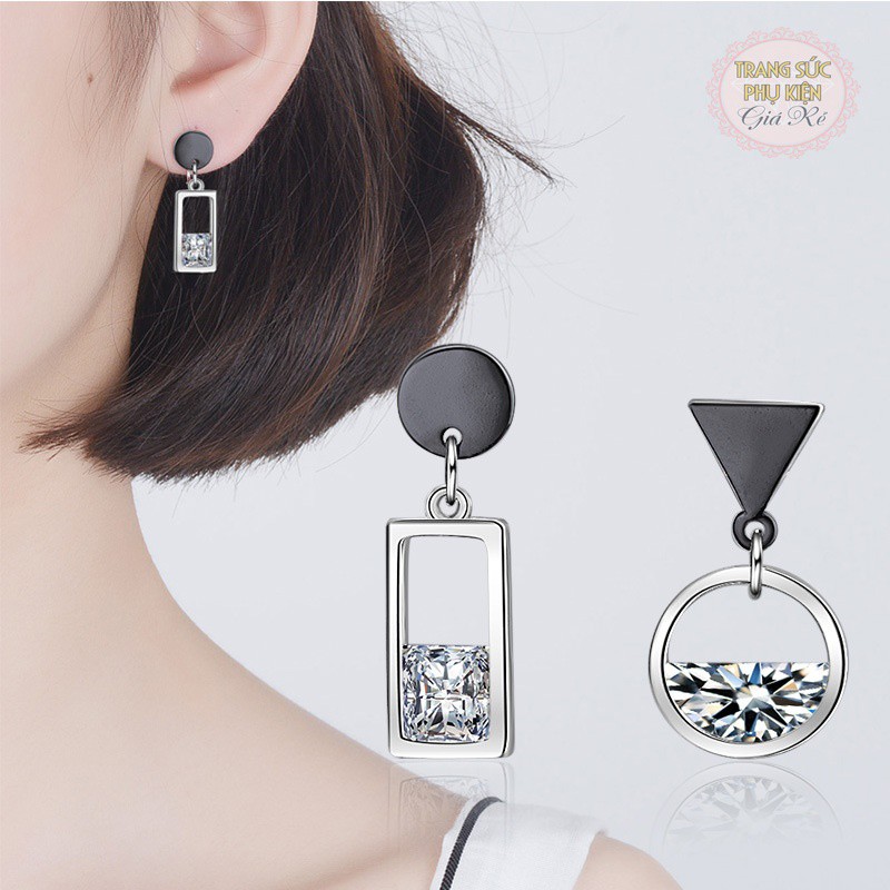 Khuyên tai thời trang Hàn Quốc trắng đen cực xinh HT167 bạc ý S925