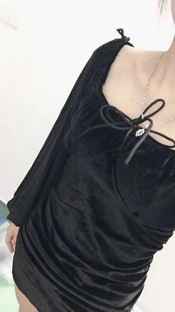 [RẺ ĐẸP]Mùa thu đông 2019 thời trang mới váy mid-length nữ slim retro cổ vuông vuông gợi cảm túi Pháp[sẵn M] | BigBuy360 - bigbuy360.vn