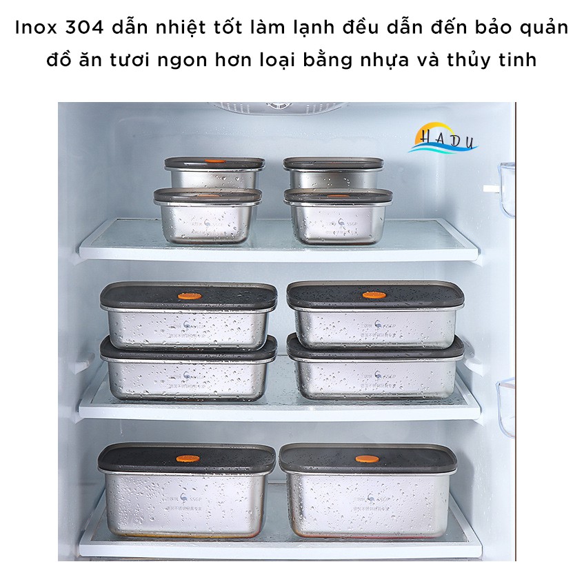 Hộp Đựng Thực Phẩm Tủ Lạnh Inox 304 Có Nắp Silicon Cao Cấp Đạt Chất Lượng LFGB Đức 250ml 450ml 600ml 1000ml 1300ml SSGP