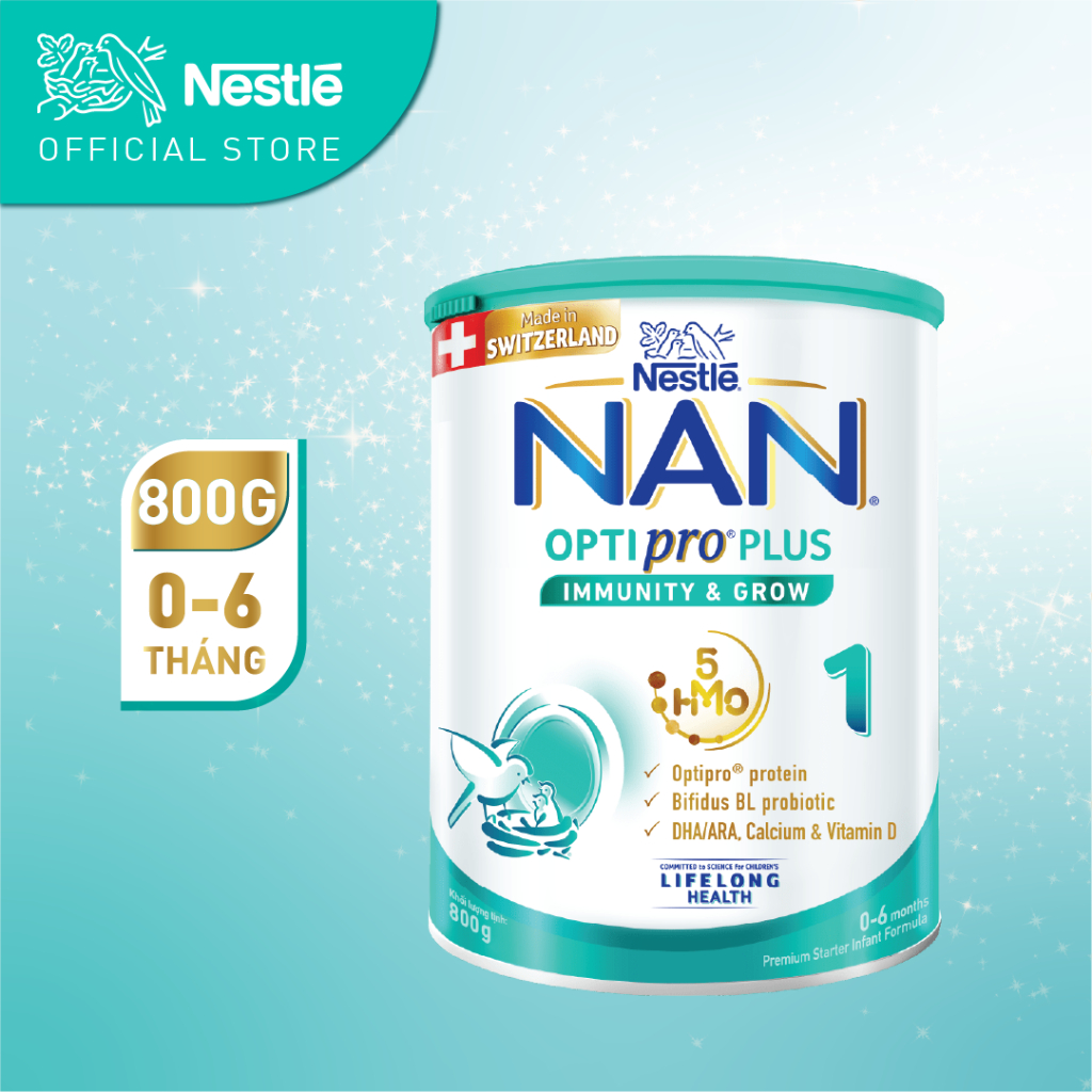 Sữa Bột Nestlé NAN OPTIPRO PLUS 1 800g/lon với 5HMO Sản Xuất Tại Thụy Sĩ