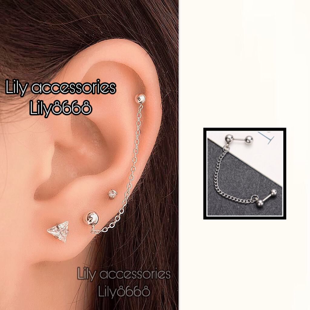 khuyên tai vành tai titan dây xích chốt bi tròn