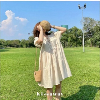 Đầm Bayby doll Chất Đũi Kiểu Dây Đan nơ xinh xắn