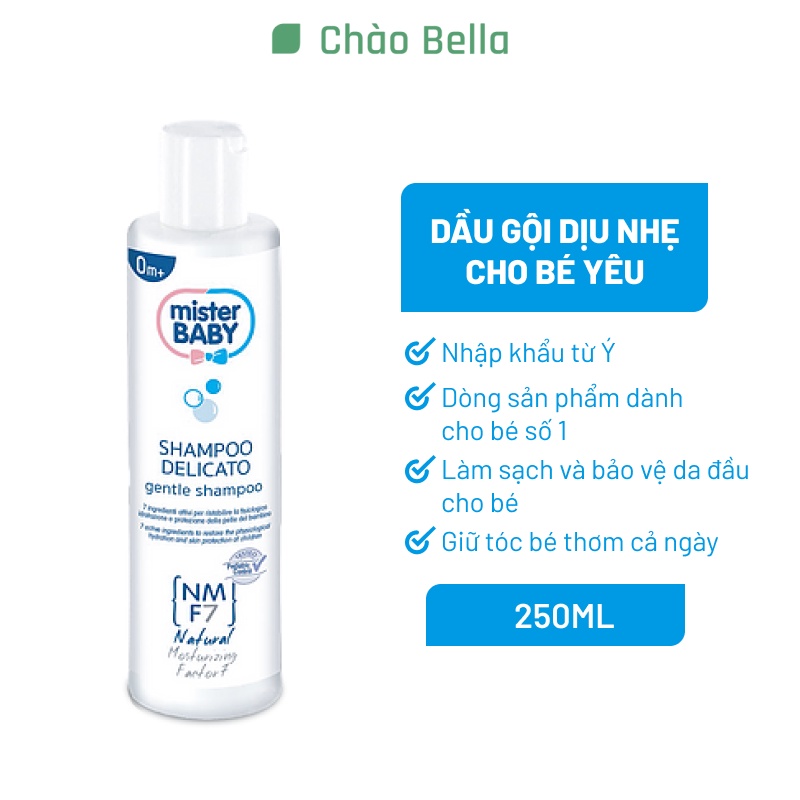 Dầu Gội Cho Bé Yêu Mister Baby Gentle Shampoo (ITALY) | Duy Trì Độ Ẩm - Bảo Vệ Da Đầu - Lưu Hương Cả Ngày (250ml)