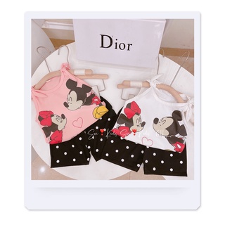 Bộ mickey quần bi buộc vai bé gái