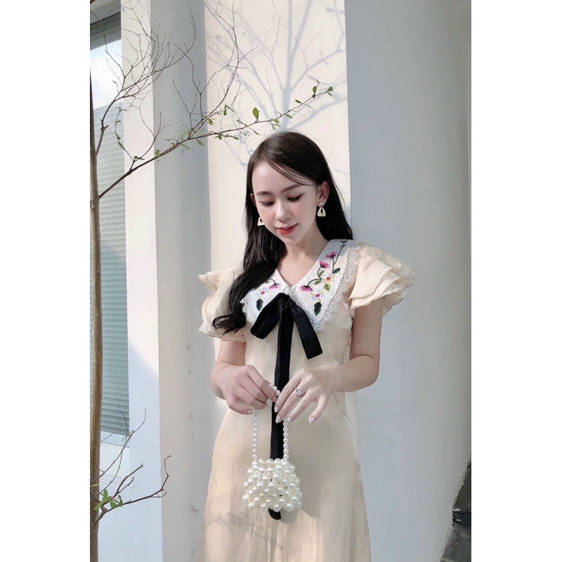 ĐẦM SUÔNG NUDE  PHI  PHỐI CỔ TRẮNG xd