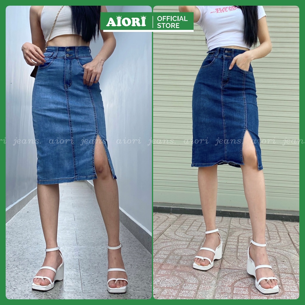 Chân Váy Jean Aiori Denim Lưng Cao Co Giãn Ôm Dáng Thời Trang Cao Cấp Jean Cotton Mềm Mịn