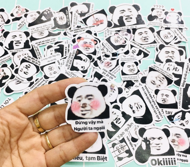 Sét 30-50 Sticker gấu trúc meme ép lụa bóc dán
