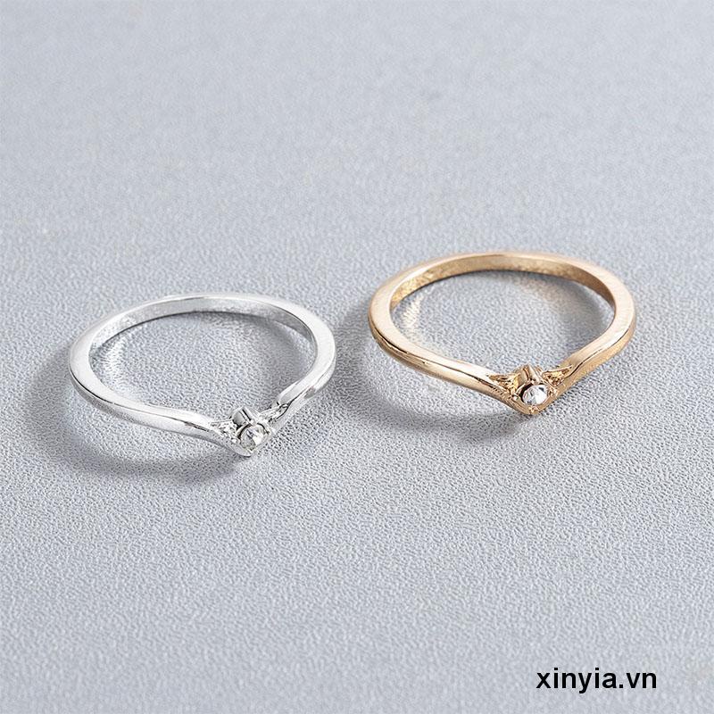 Nhẫn Thời Trang Bằng Thép Titan Màu Vàng/ Bạc Đính Đá Pha Lê Cho Nữ