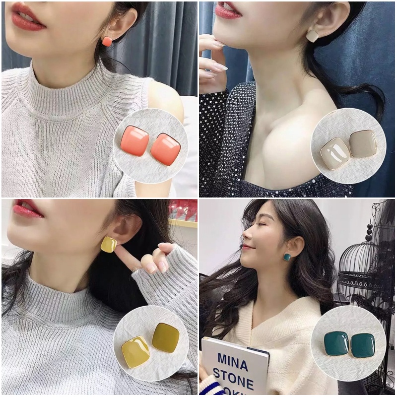 Khuyên Tai Acrylic S925 Hình Vuông Có 12 Màu Thời Trang Cho Nữ