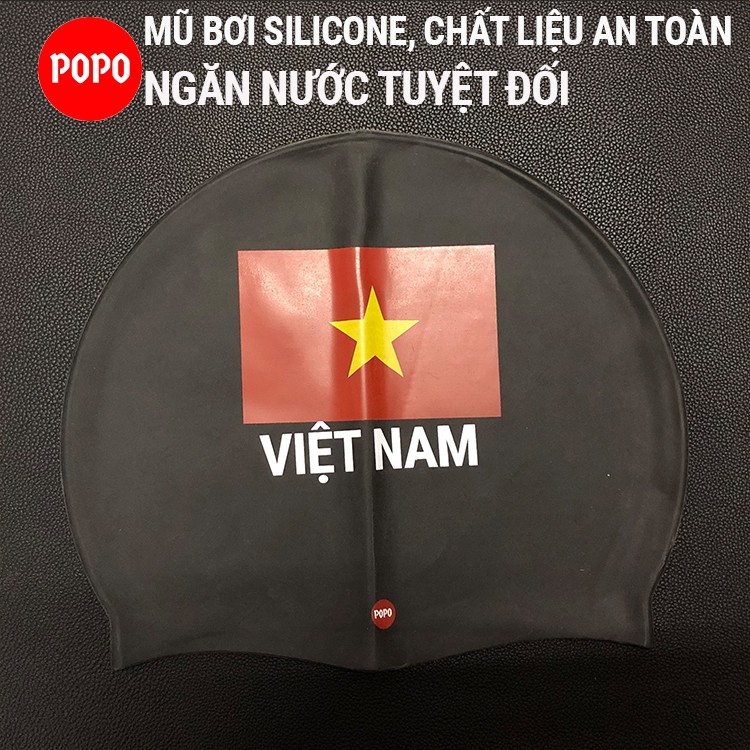 Mũ bơi người lớn POPO CA40, chất liệu silicon chính hãng in Cờ Việt Nam cho người lớn phù hợp cả nam, nữ, trẻ em