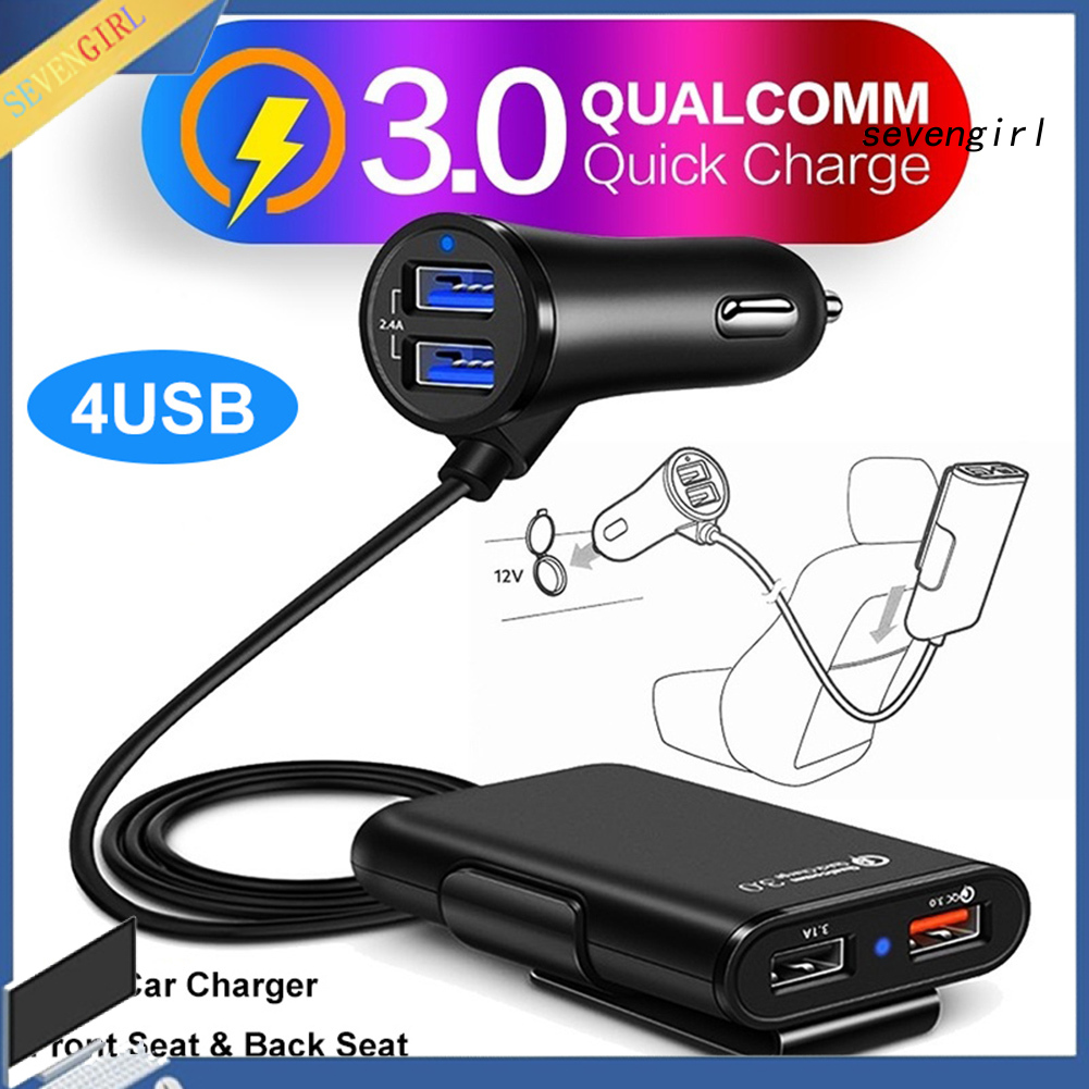 Tẩu Sạc Trên Xe Hơi 4 Cổng Usb Qc3.0