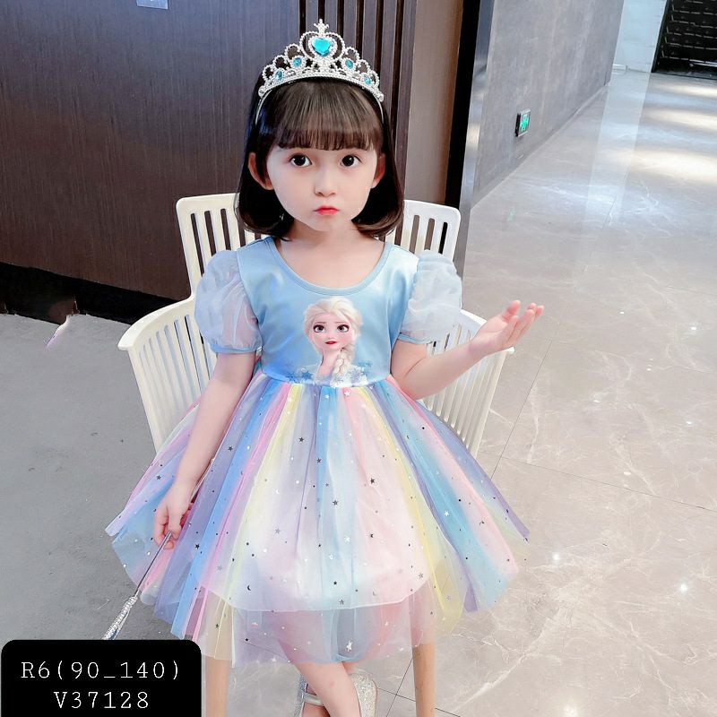 Váy công chúa el.sa bánh bèo cầu vồng cho bé gái 9-28kg kèm quà tặng