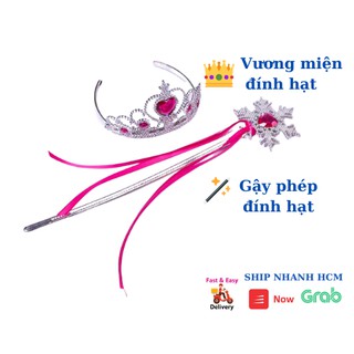 Set vương miện, gậy phép màu trắng hồng đậm cho bé gái hóa trang thành công chúa ANNA DISNEY dễ thương