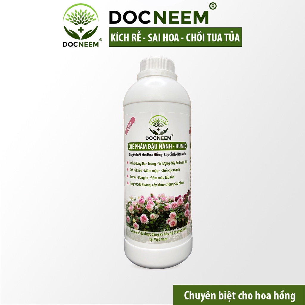 Phân bón hữu cơ đậu nành trứng chuối humic DOCNEEM 1L, kích mầm, chồi, hoa to, đậm màu hoa hồng, hoa lan, cây cảnh