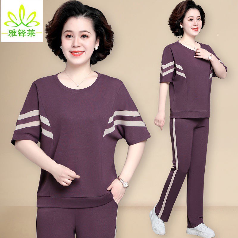 Set đồ thể thao hai mảnh phong cách mùa hè thời trang cho phụ nữ trung niên