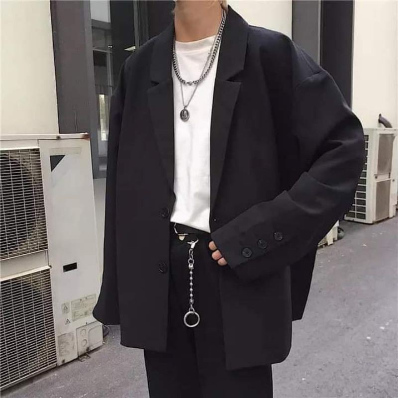 Áo Khoác Blazer 2 Lớp,Vest From Rộng Thời Trang Unisex Phong Cách Hàn Quốc (2 nút túi xéo)