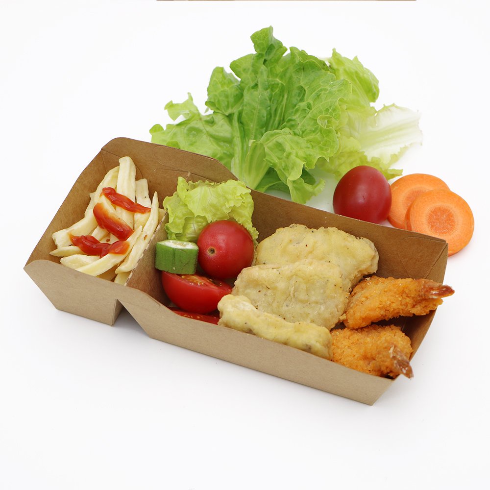 50 cái khay giấy kraft 2 ngăn