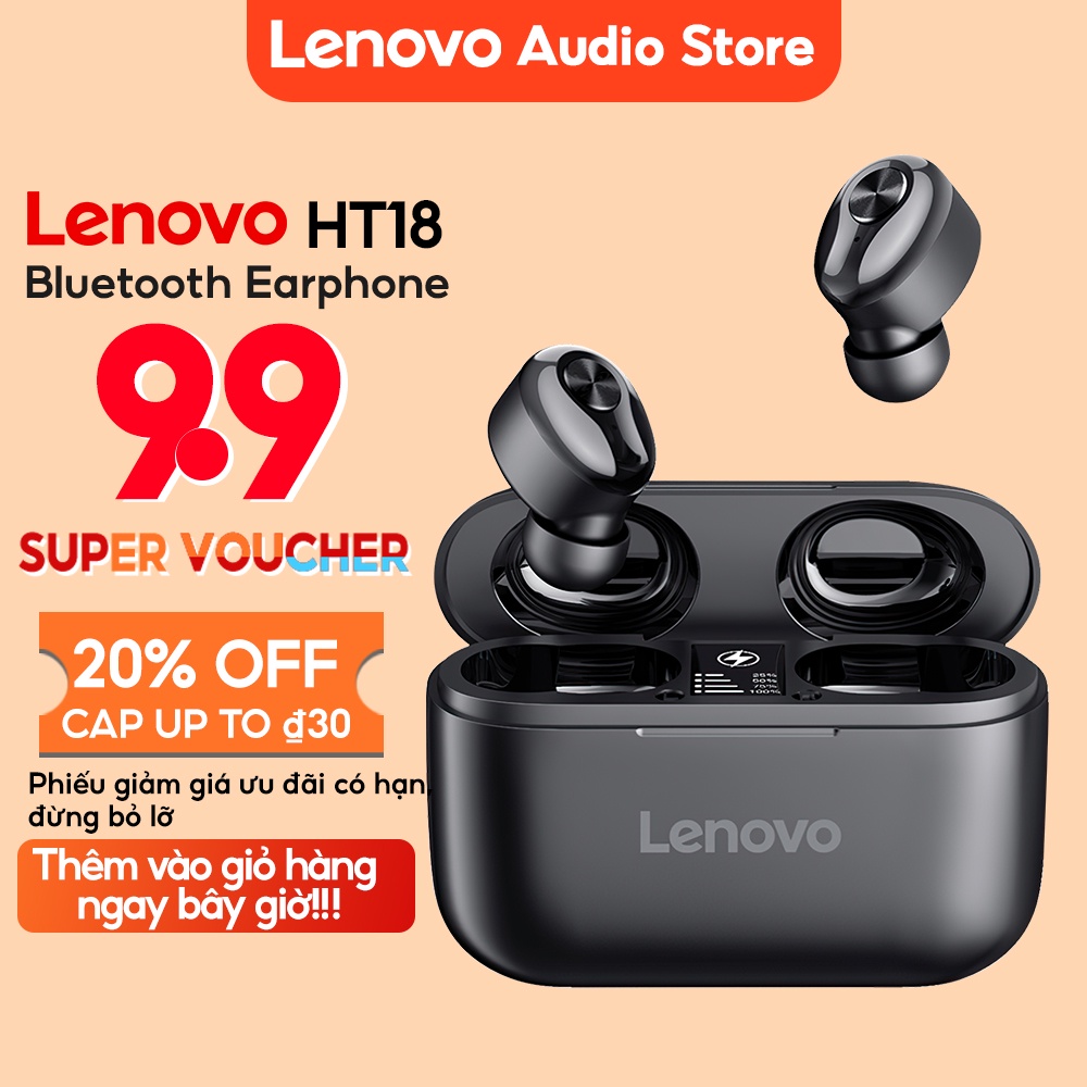 Tai nghe LENOVO HT18 nhét tai không dây TWS bluetooth 5.0 có hộp sạc 1000mah hiển thị LED chất lượng cao