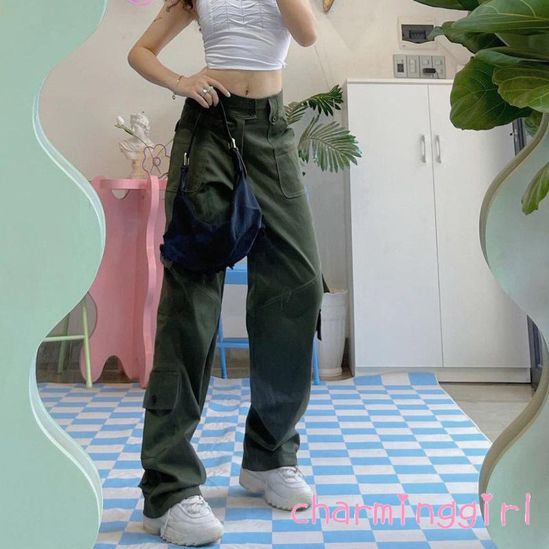 Quần yếm ống rộng màu sắc retro thời trang cho nữ