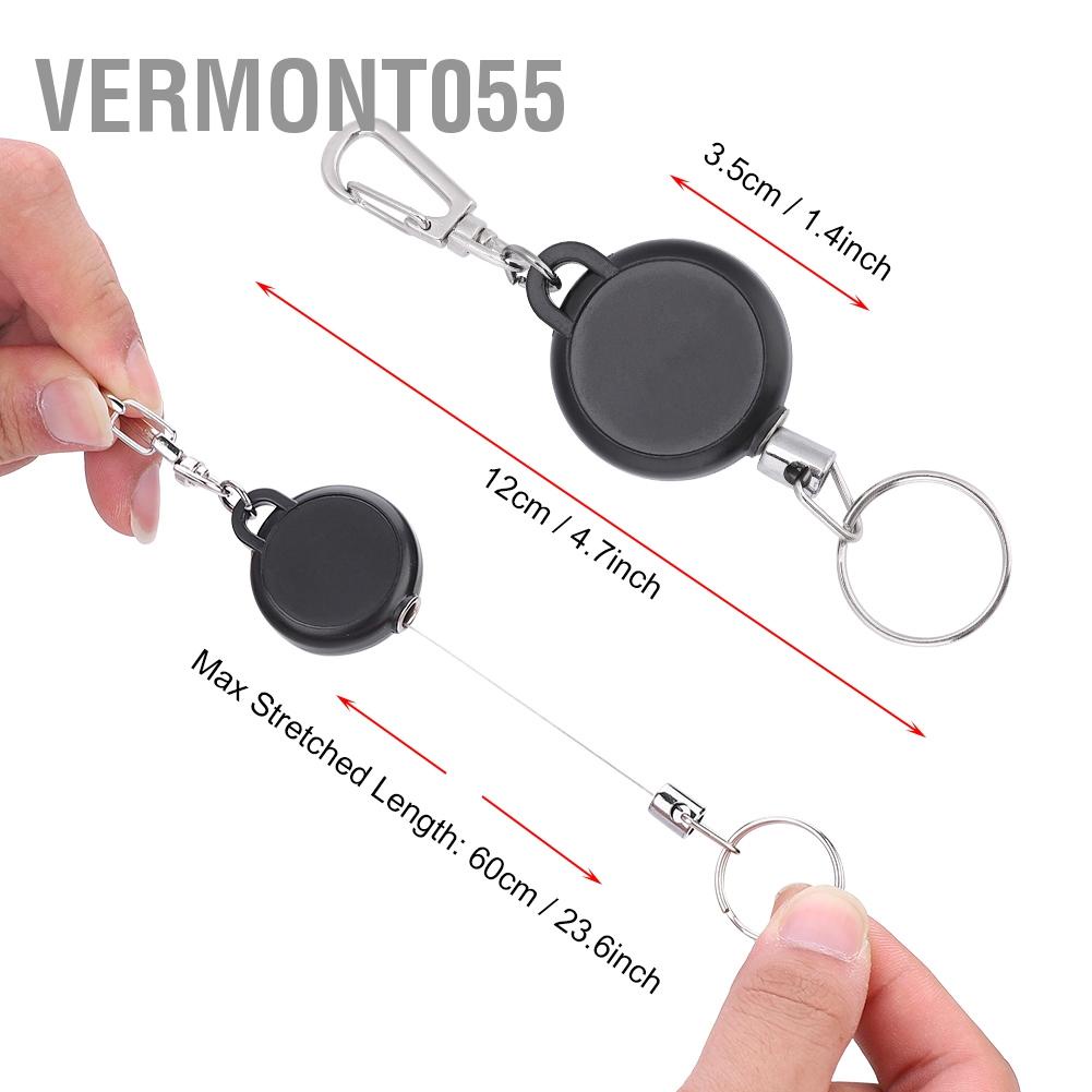 Vermont055 60cm Stainless Steel Wire Rope Retractable Key Chain Stretching Clasp Anti Lose Keyring